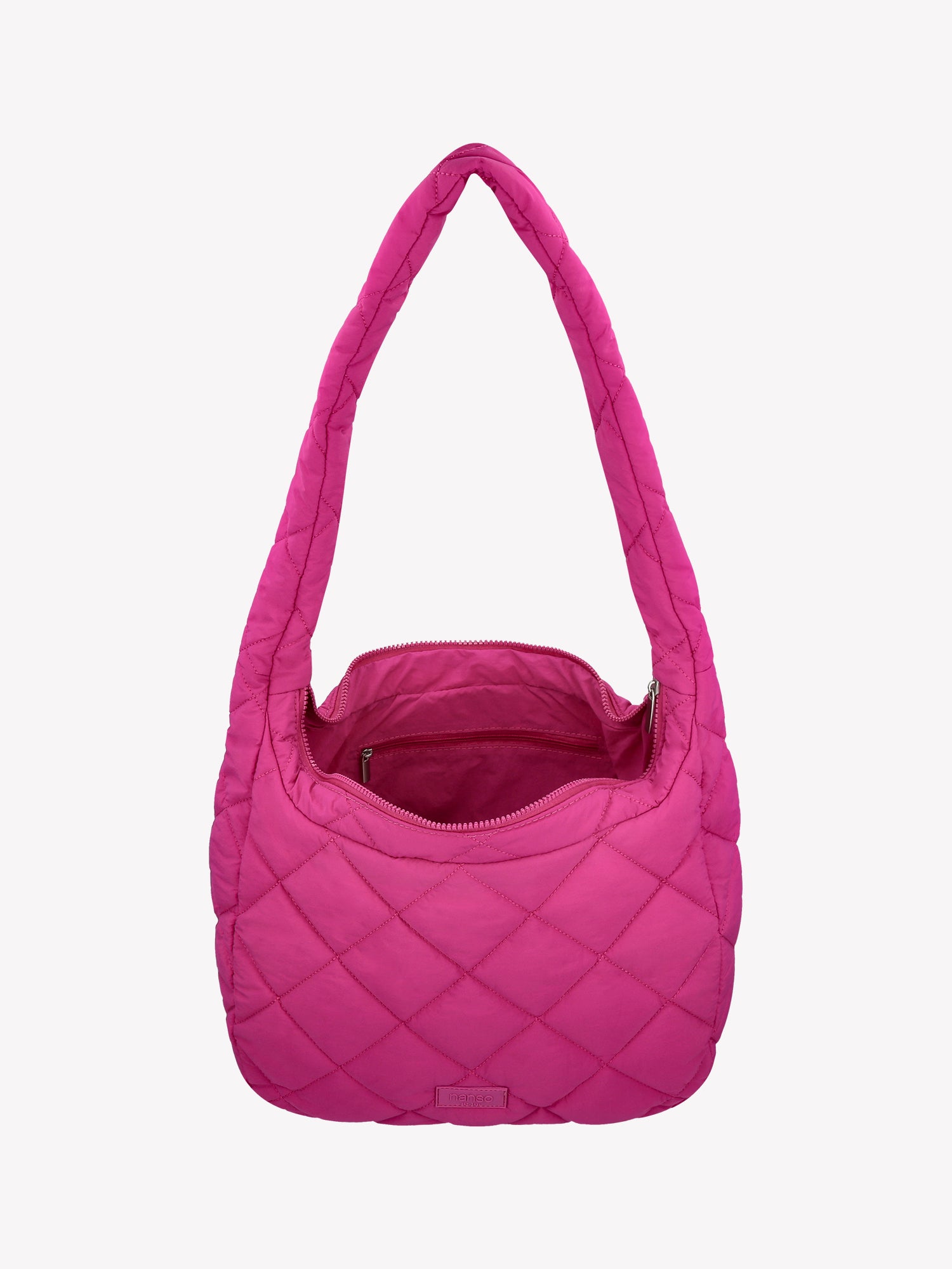Nanso's dark brown Maxi Vanu bag features trendy quilted fabric in a spacious design with a thin padding, open