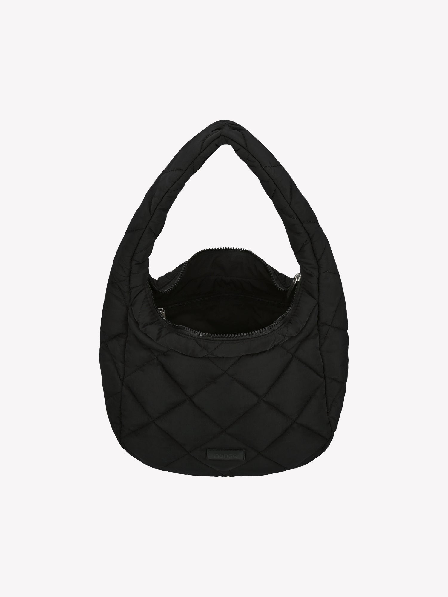 Nanso's trendy black Midi Vanu bag is crafted from quilted fabric, open
