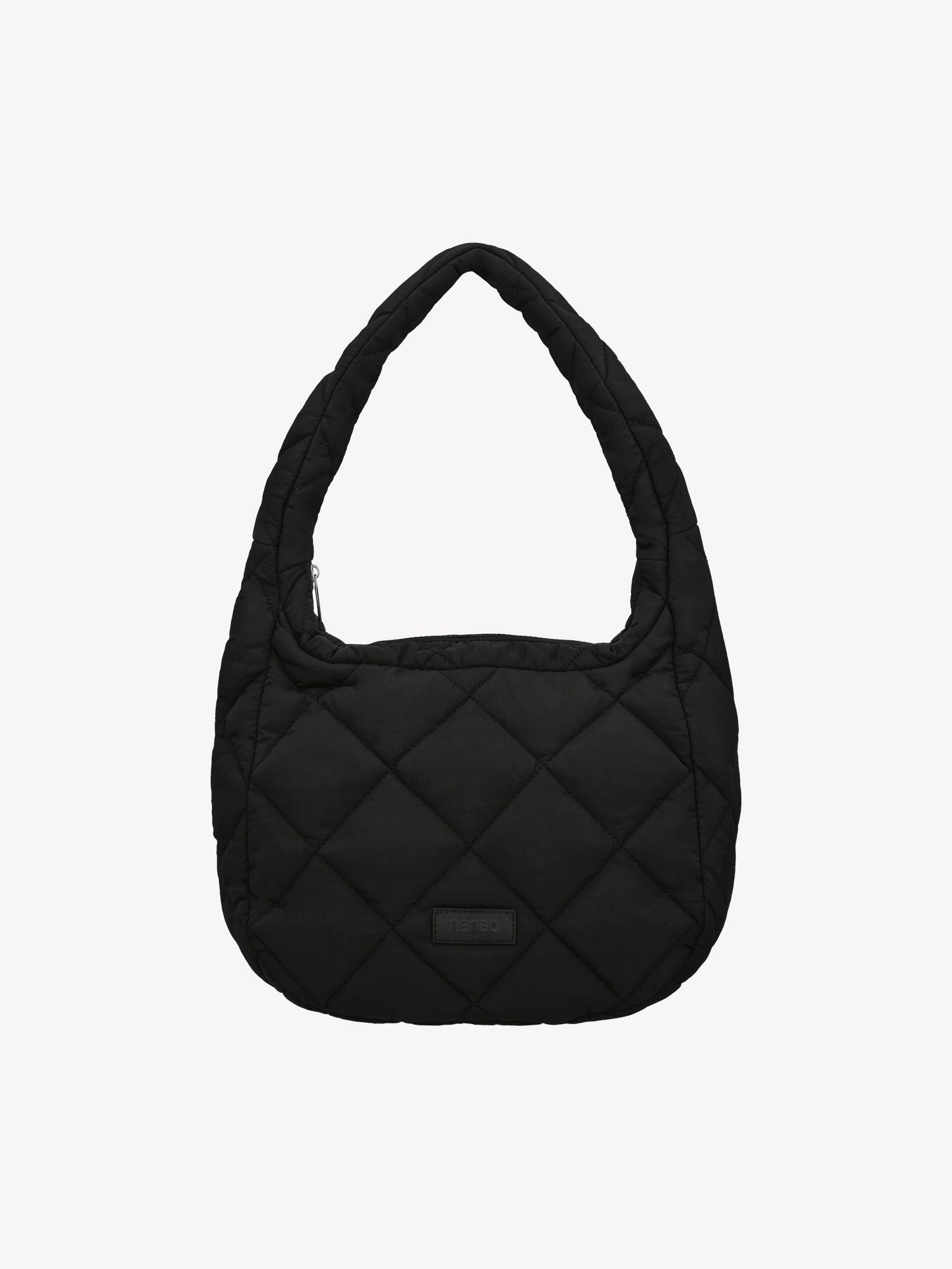 Nanso's trendy black Midi Vanu bag is crafted from quilted fabric, front