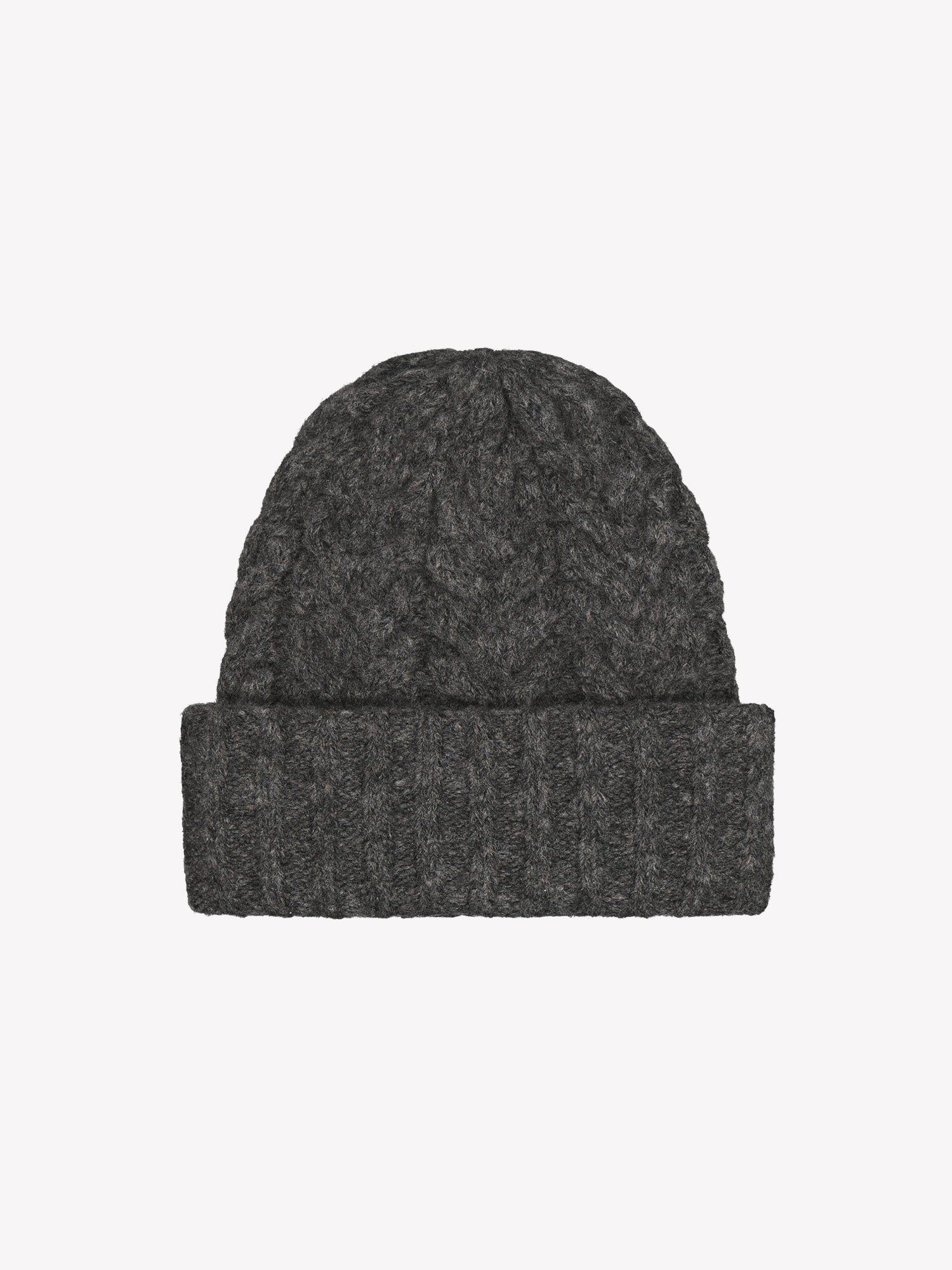 Nanso women’s dark grey Kierre knit beanie features a charming cable pattern and a cozy, voluminous fit