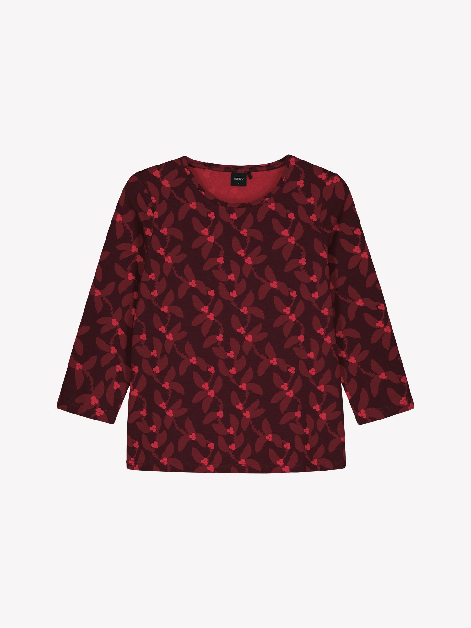 Nanso women’s Vieno blouse in red floral cotton jersey