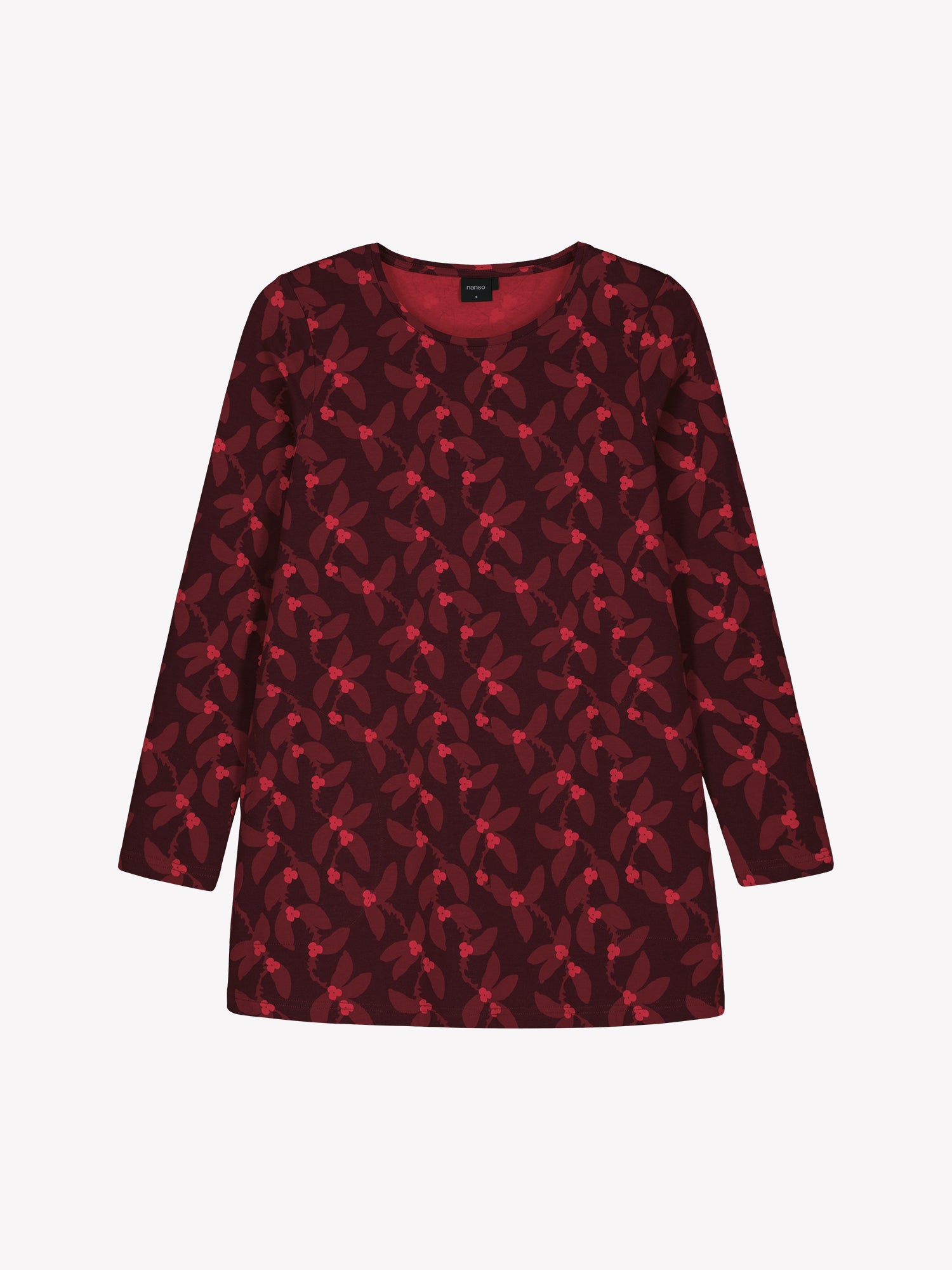 Nanso women’s Vieno tunic in soft cotton knit with red floral print