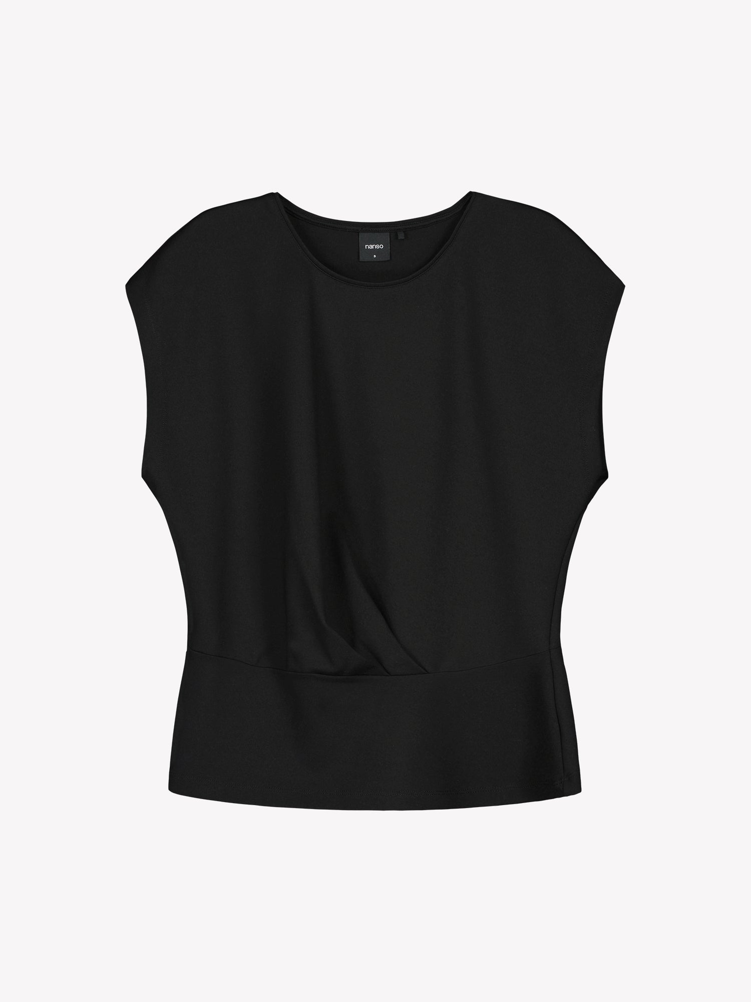 Nanso women’s Elegia blouse – timeless Finnish design in soft black knit with cap sleeves and pleated waist. 