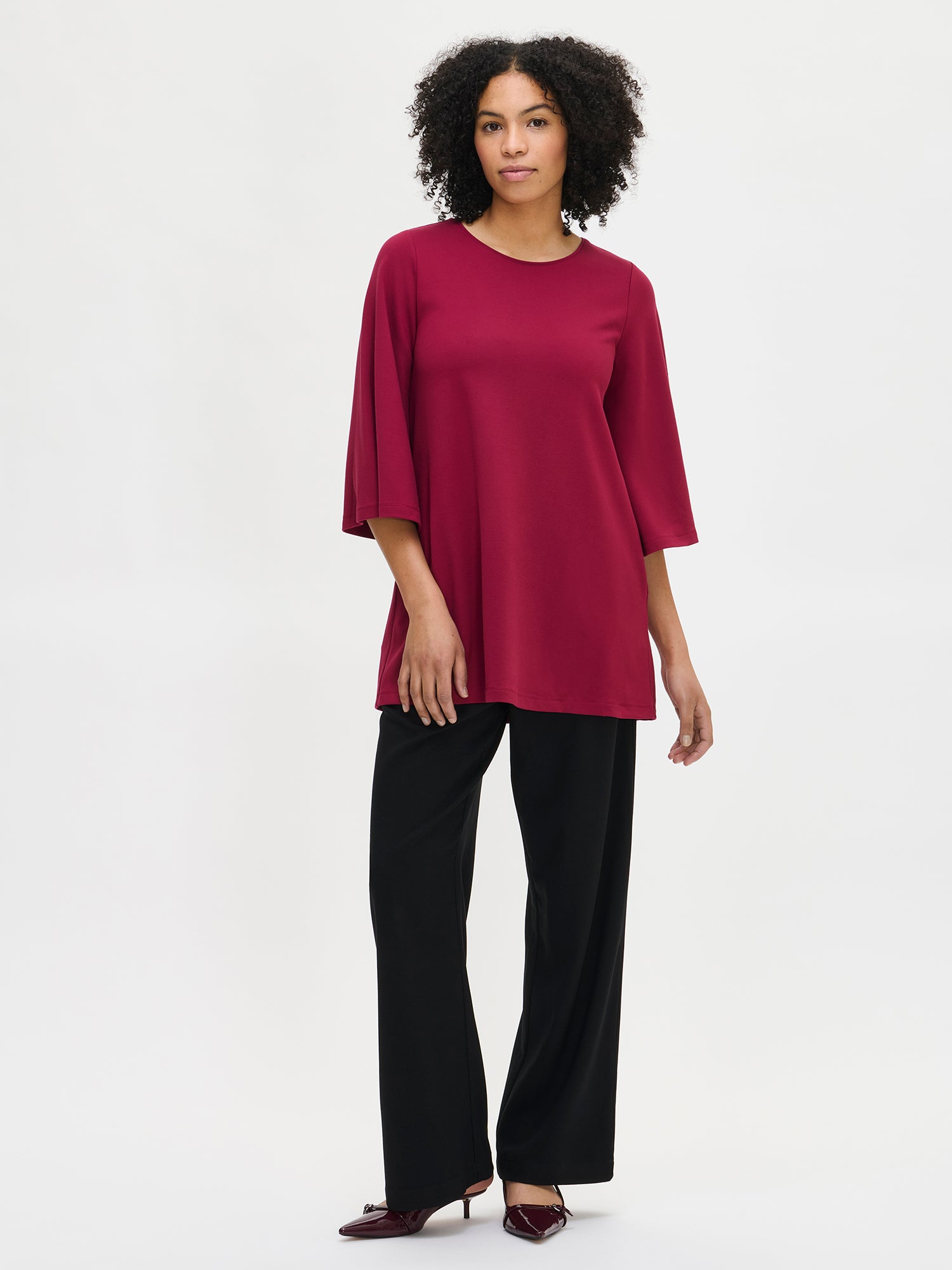Nanso women’s Elegia tunic in burgundy, front in size S