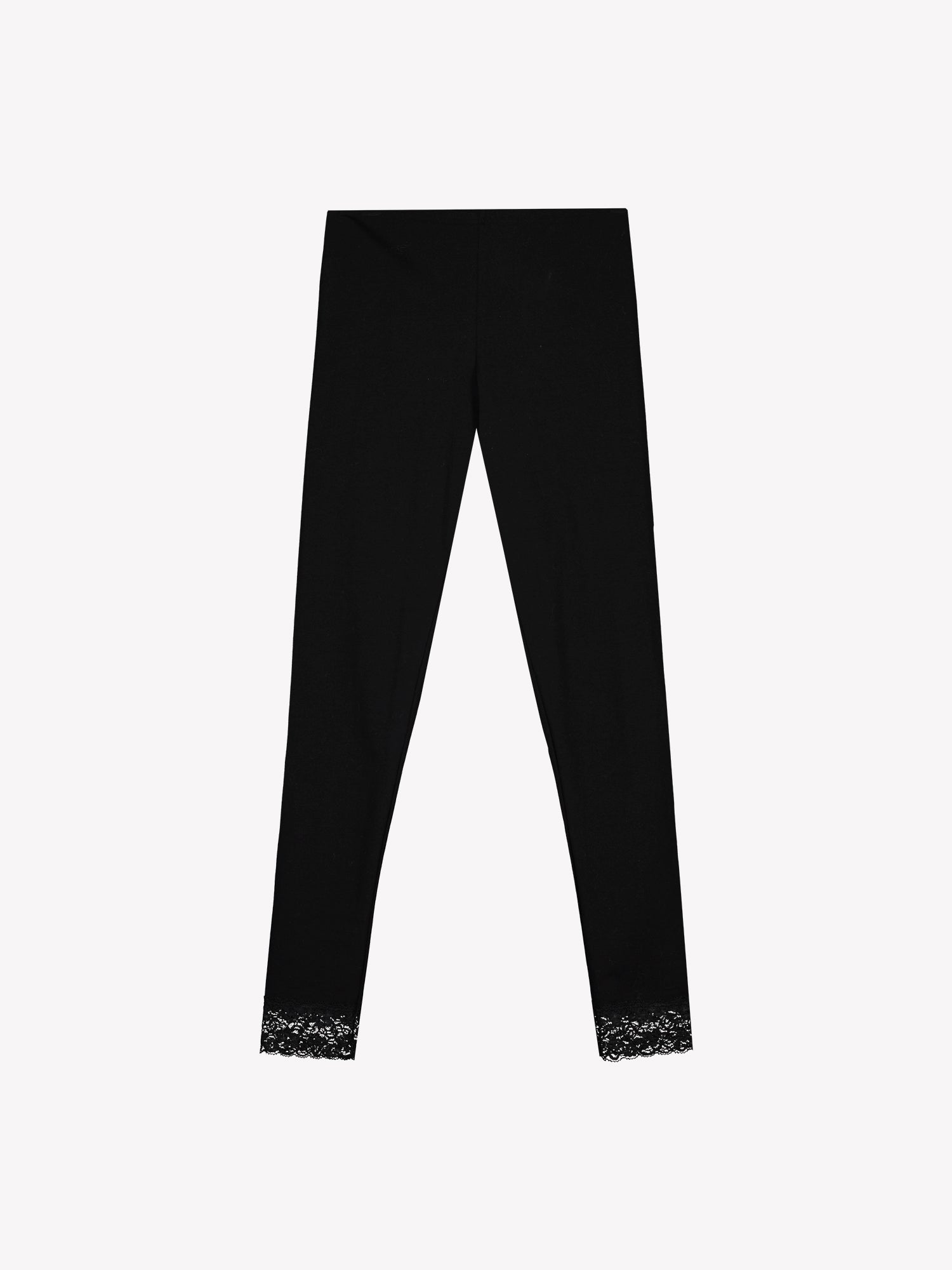 Nanso women's black Lempi leggings feature full-length legs with delicate lace trim at the cuffs