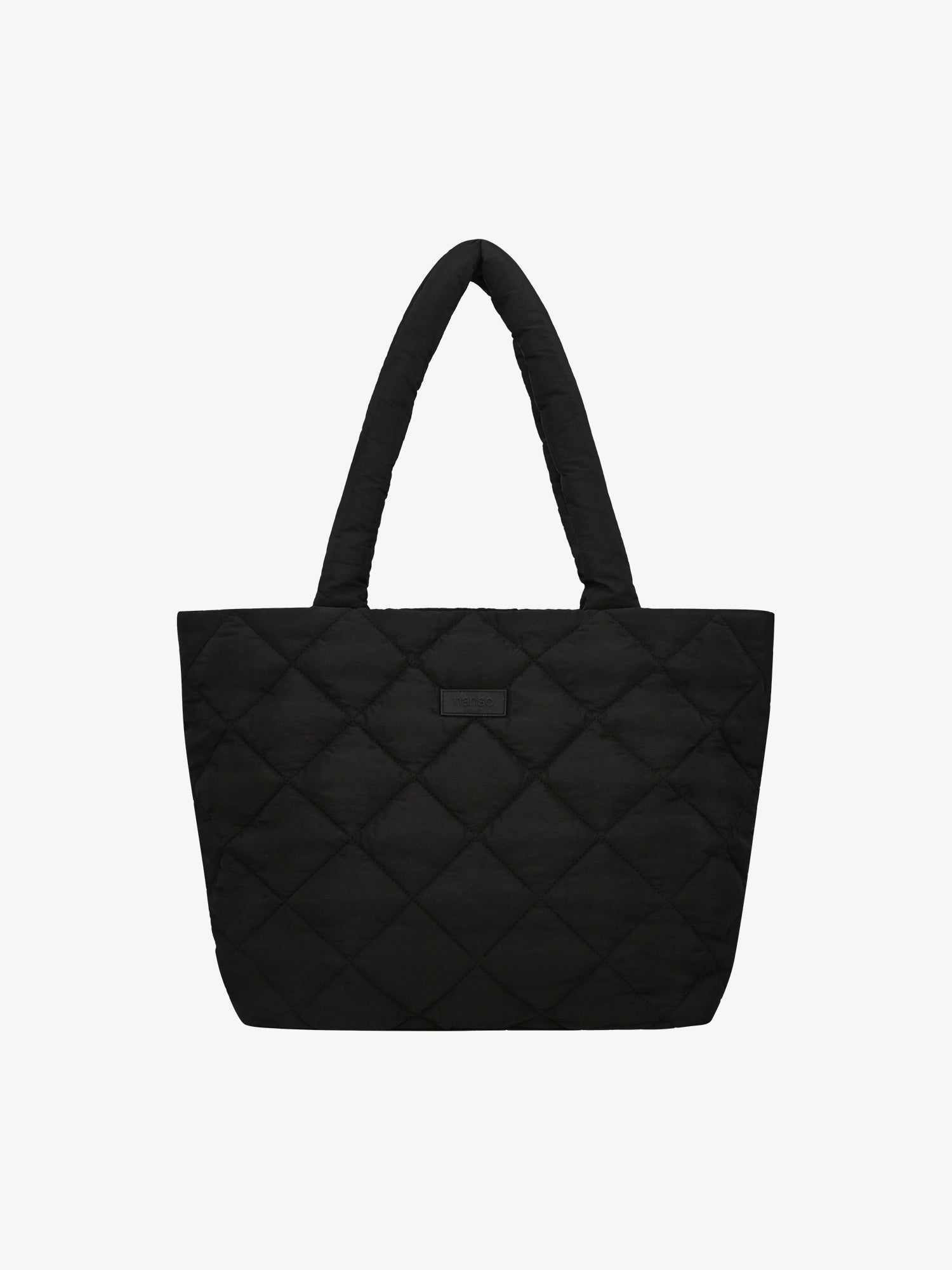 Nanso's trendy black Maxi Vanu tote bag is crafted from quilted fabric, front