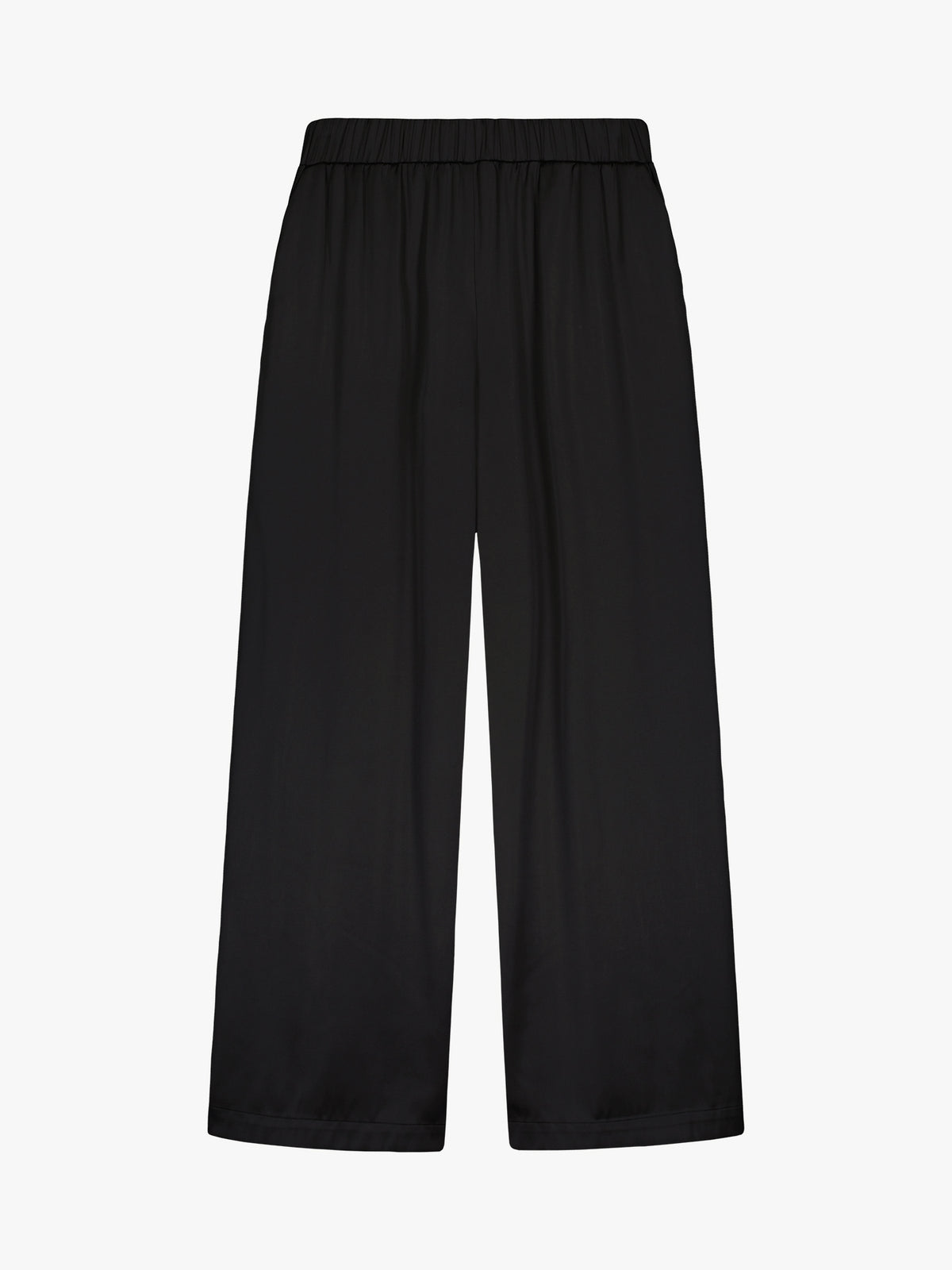 Nanso women's elegant Silva satin trousers captivate with their classic black and beautifully flowing satin fabric, product picture