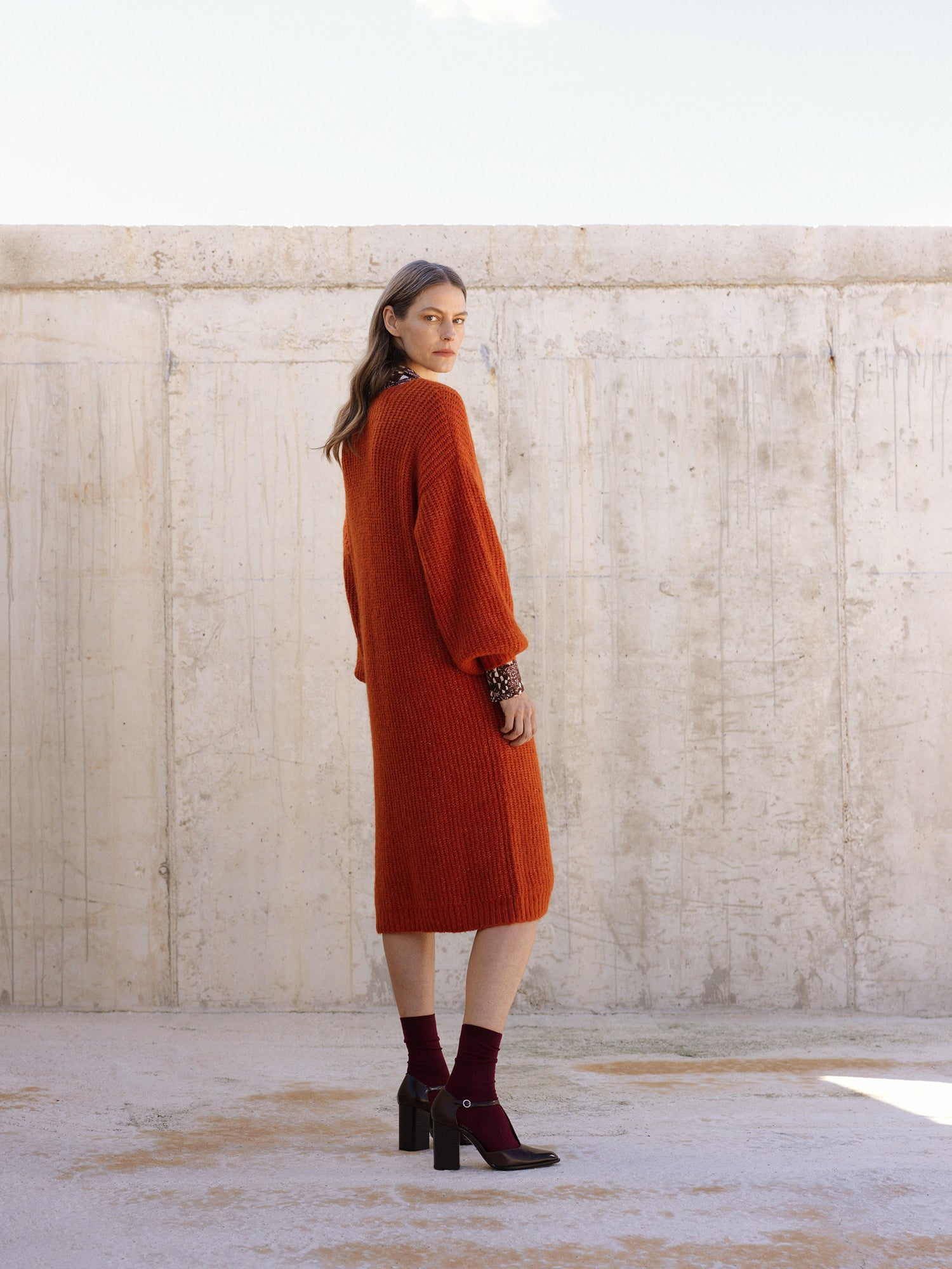 Nanso's luxurious  brown Karamelli knit dress